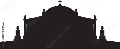 Silhouette of a Grand Church with Twin Monuments