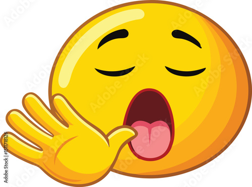 Sleepy yellow emoji covering mouth with hand
