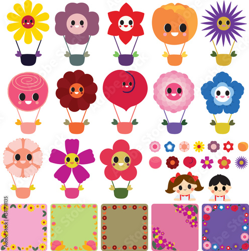Flower Hot Air Balloons & Cute Characters