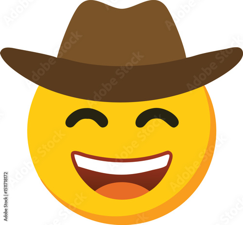 Smiling yellow emoji wearing a brown cowboy hat
