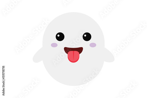 Cute white ghost cartoon character with pink tongue