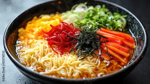 Hiyashi chuka cold ramen topped with veggies photo