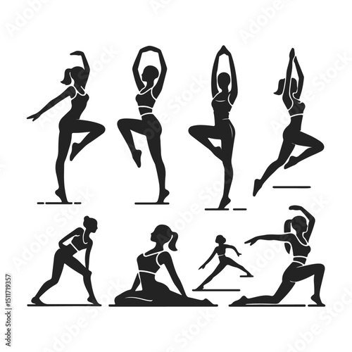 Fitness Girls in Aerobic Dance Session Vector Set