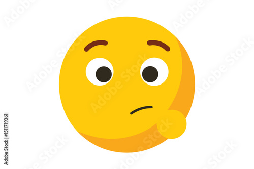 Yellow emoji with hand on chin and raised eyebrow vector illustration