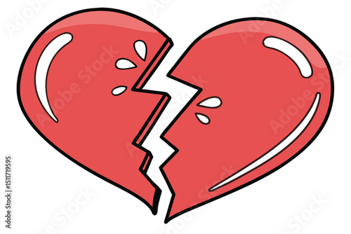 Clean red broken heart emoji vector graphic
