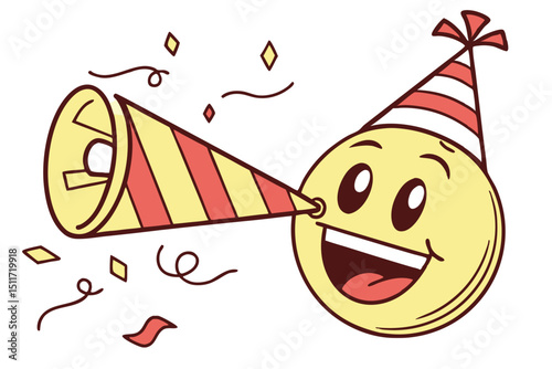 Cheerful emoji party hat vector illustration