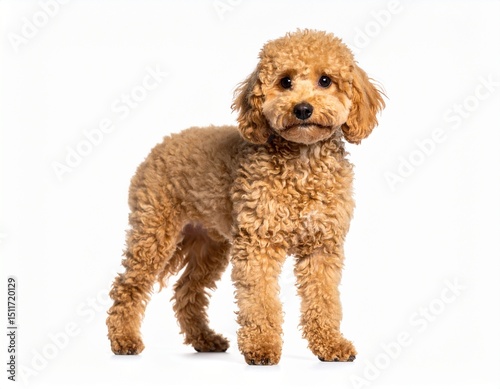 Wallpaper Mural  small dog with light tan curly fur standing isolated on white background  Torontodigital.ca