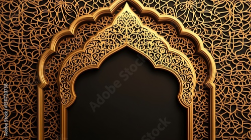 Ornate golden archway on black background