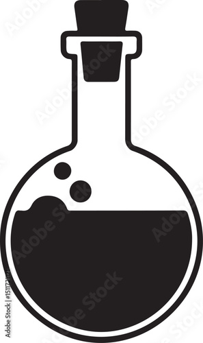 Black and White Icon of a Flask with Bubbling Liquid