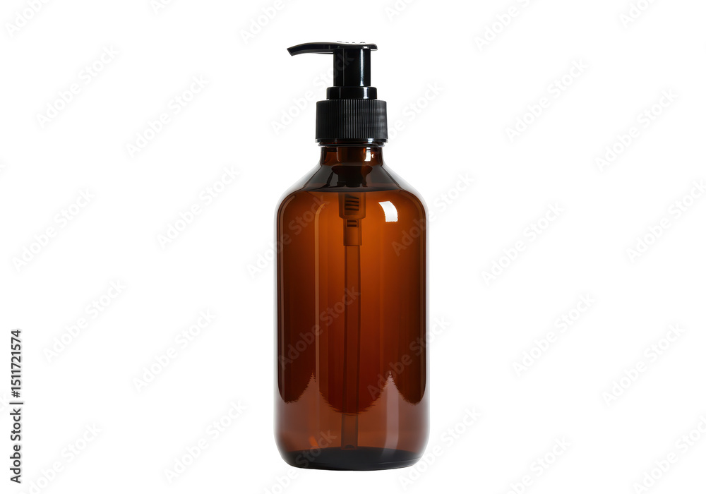 Isolated Brown Glass Bottle with Pump Dispenser Isolated Brown Glass Bottle with Pump Dispenser