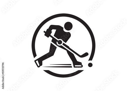 Stick Figure Playing Hockey Silhouette Vector