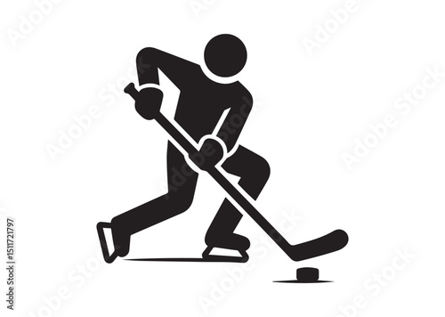 Stick Figure Playing Hockey Silhouette Vector