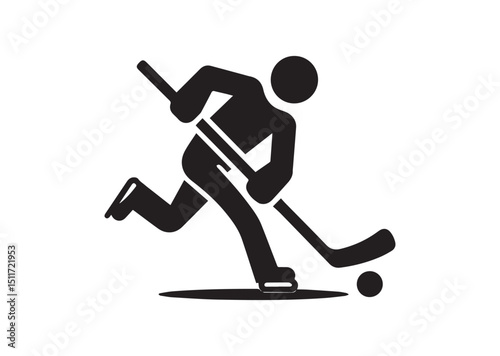 Stick Figure Playing Hockey Silhouette Vector