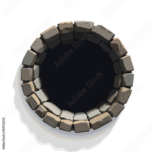 Minimalistic stone well illustration with deep darkness inside