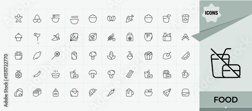 Food icon set. Minimal icons collection. Editable vector illustration. Restaurant icon set. Included meal, breakfast, eat, dinner, beverage, cook, lunch and more.