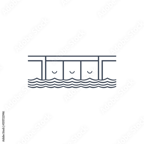 Minimalistic line illustration of a hydroelectric dam with flowing water