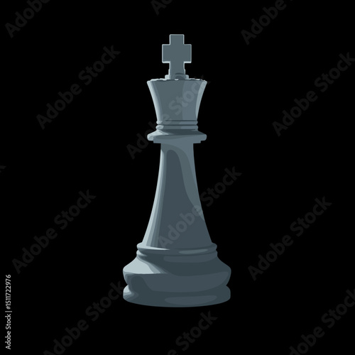 Sleek monochrome chess king piece illuminated against black background
