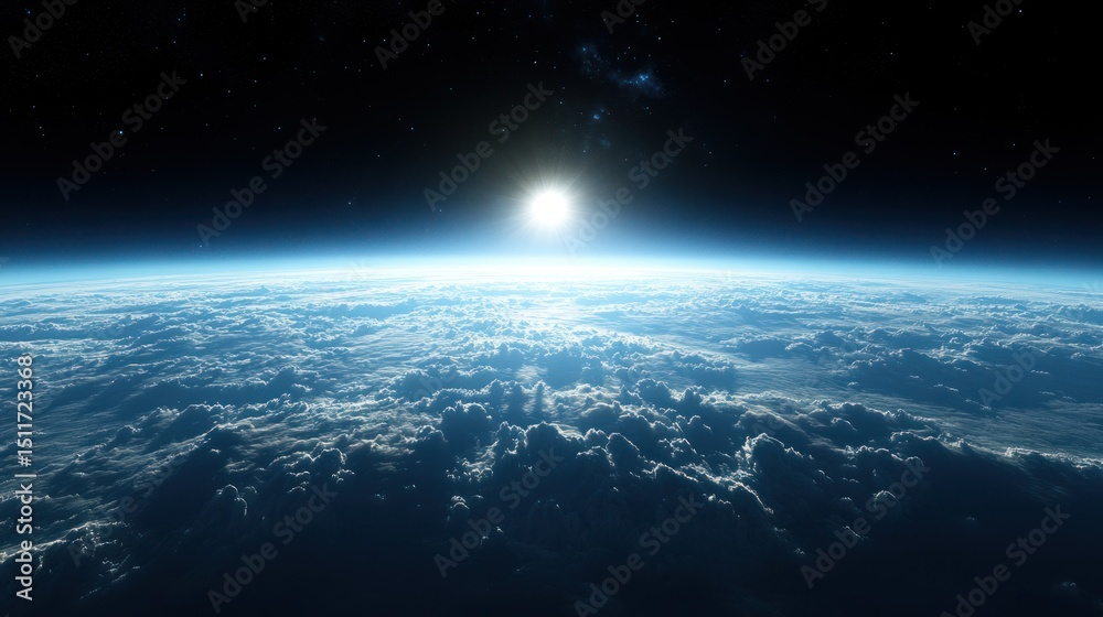 Fototapeta premium Vast expanse of Earth's atmosphere, sun rising