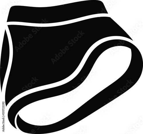 A solid black diaper with white trim is displayed on a white background in a simple graphic style silhouette