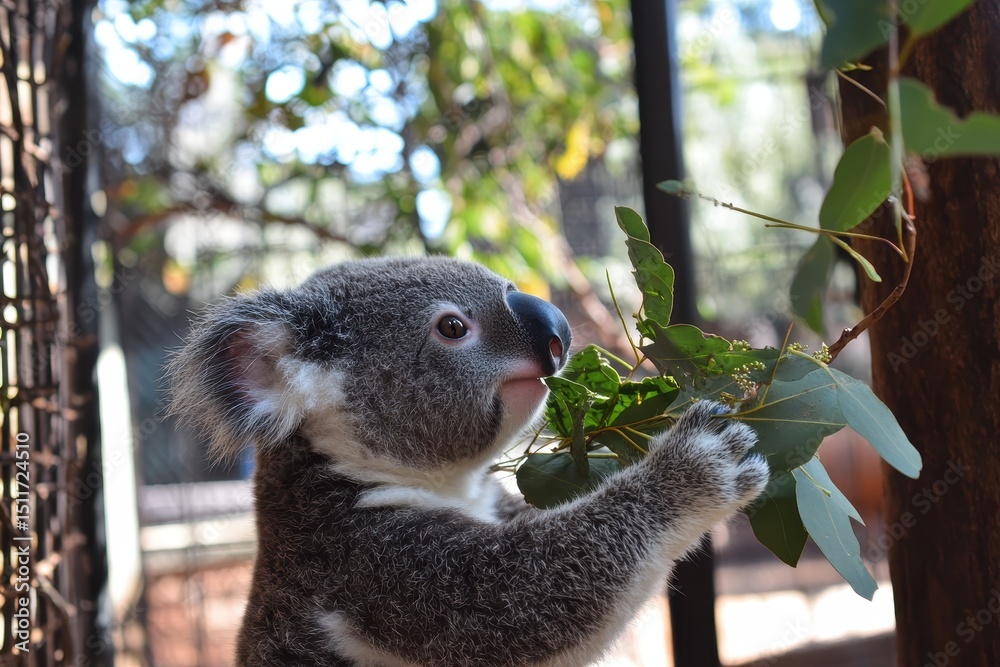 Fototapeta premium Eucalyptus Koala: Koala Eating Eucalyptus Leaves at Lone Pine Sanctuary in Brisbane
