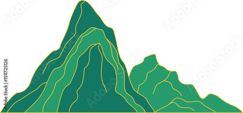 Chinese mountain landscape illustration. Mountain landscape with chinese oriental style. Vector isolated.