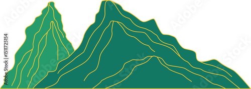 Chinese mountain landscape illustration. Mountain landscape with chinese oriental style. Vector isolated.