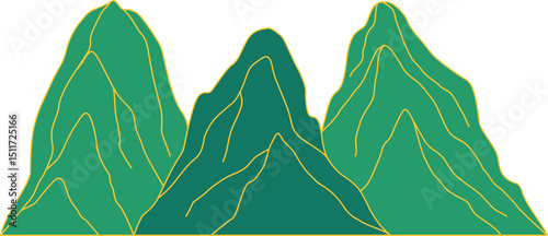 Chinese mountain landscape illustration. Mountain landscape with chinese oriental style. Vector isolated.