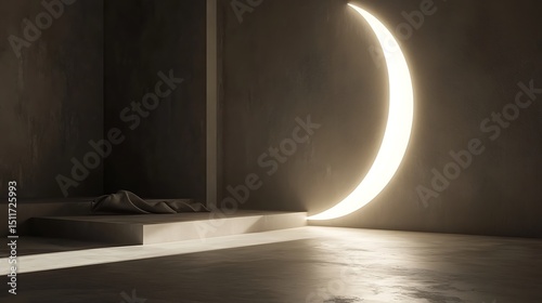 Minimalist, illuminated crescent moon backdrop