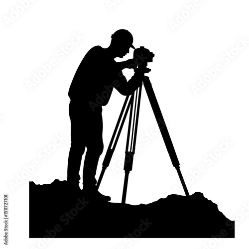 Surveyor Measuring with Tripod Silhouette – Layout Planning and Accuracy