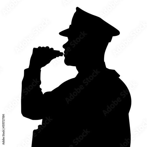 Police Officer Using Radio Silhouette – Communication and Command Theme