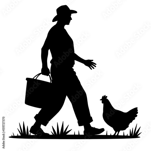 Farmer Feeding Chickens Silhouette – Rural Livestock Care