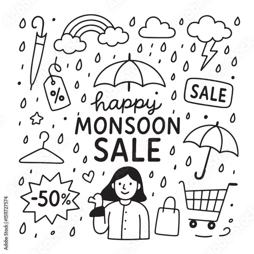 Monsoon Sale Doodle Illustration