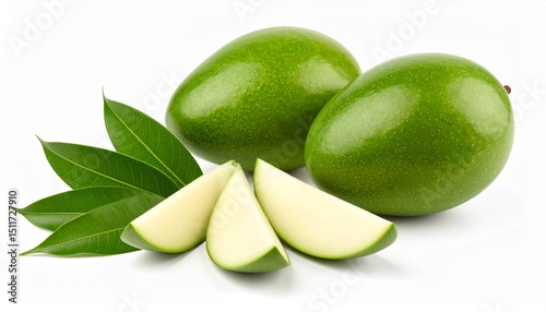 Wallpaper Mural Green mango with slices isolated on white background Torontodigital.ca