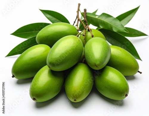 Wallpaper Mural Green mangoes cluster of unripe fruit isolated on white background Torontodigital.ca