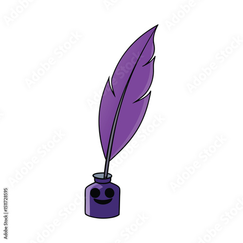 Purple quill and inkwell vector on white background