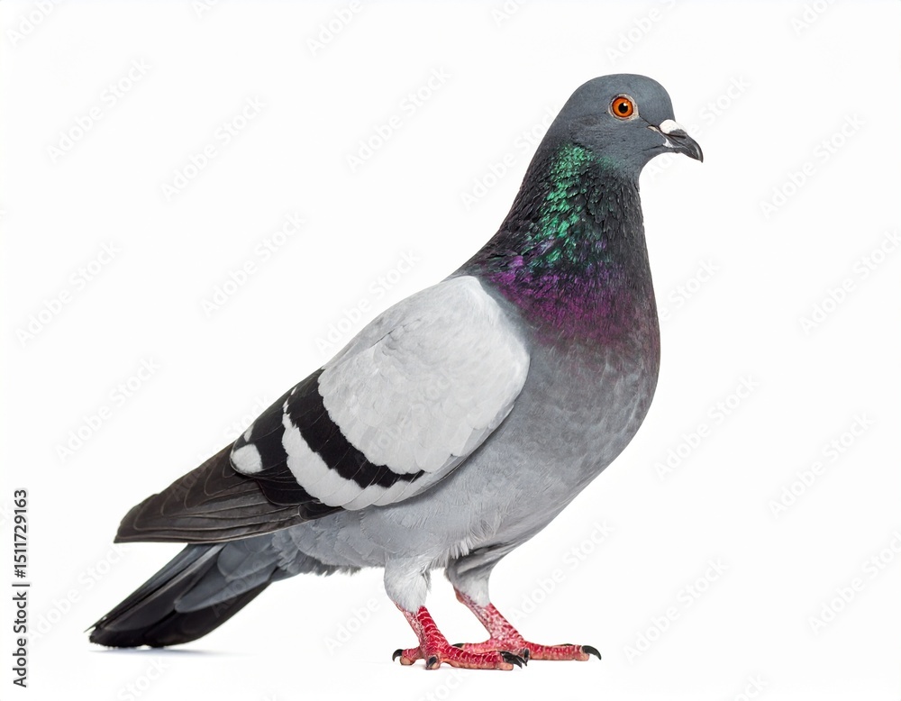 Fototapeta premium Grey pigeon standing isolated on white background