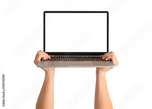 Wallpaper Mural Hand showing laptop computer with blank screen isolated. Torontodigital.ca