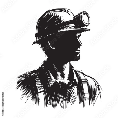 Vintage Style Coal Miner Portrait Illustration Vector Design for Mining Jobs