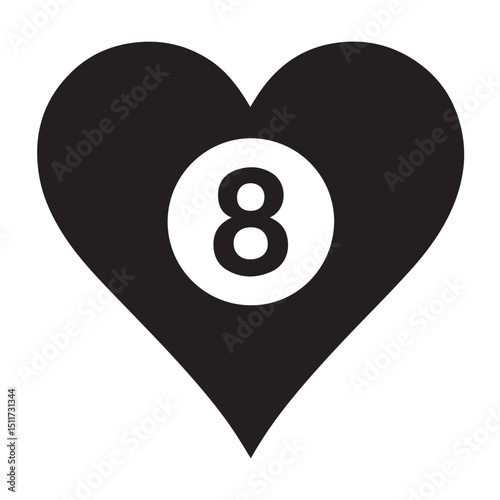 Minimalist 8 ball and black heart abstract design