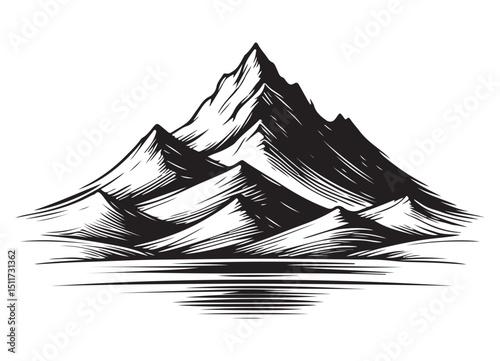 Mountain Peaks Reflection on Water Vector Illustration Landscape Scenery Nature