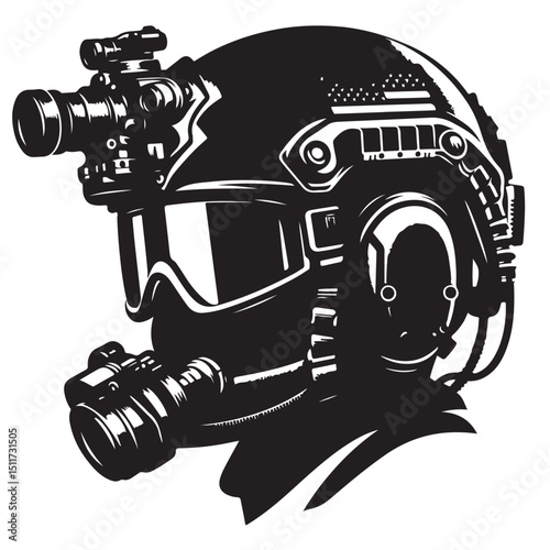 Tactical helmet with night vision goggles Illustration for Military Enthusiasts