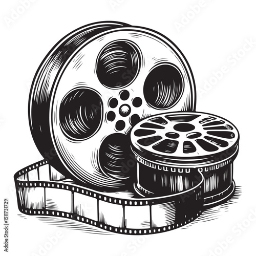 Film reels movies industry vintage vector illustration drawing concept