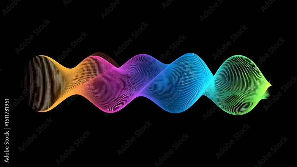 Colorful Sound Waves in Motion on Black Background for Visuals