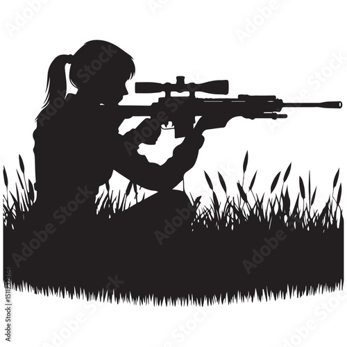 Female Sniper Silhouette Illustration Precision Marksmanship in Action