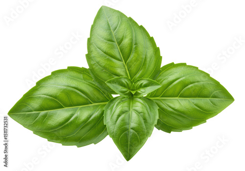Tableau sur toile Isolated Fresh Green Basil Leaves Bunch