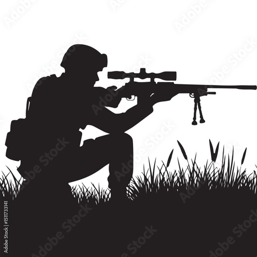 Silhouette Sniper Shooting Vector Illustration Military Precision Warfare