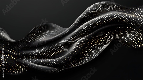 Abstract flowing black fabric with golden dots