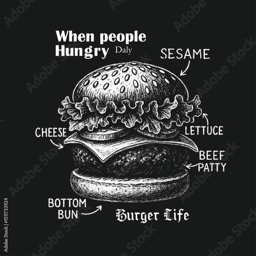 burger daly life, Burger graphic design. food prints graphic. t-shirt design for food print.