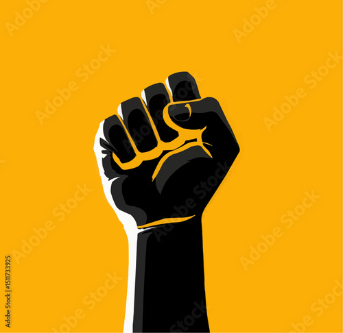 clenched fist, black, on an orange background, to the day of the fight against slavery, vector