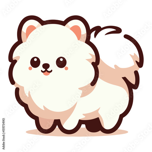 Adorable Fluffy White Pomeranian Dog Cartoon Vector Illustration Design